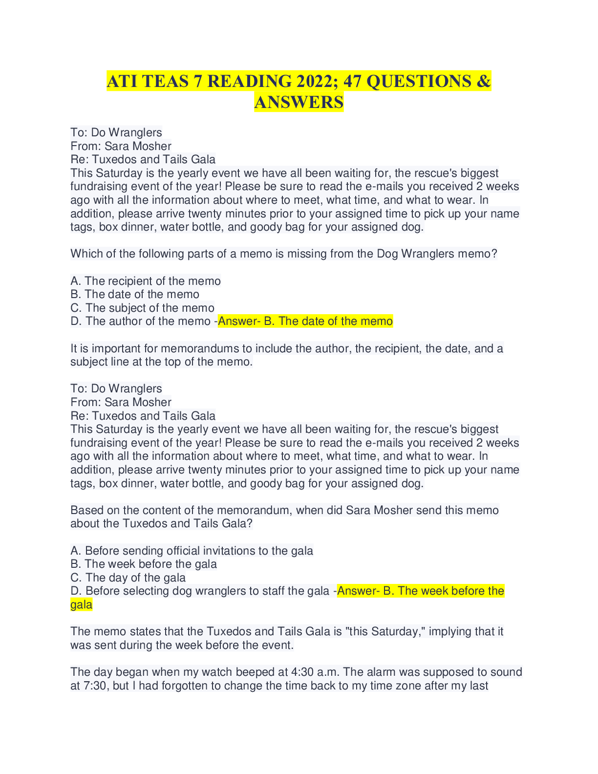 Preview image for ATI TEAS 7 READING 2022; 47 QUESTIONS & ANSWERS. 2022/2023 updates